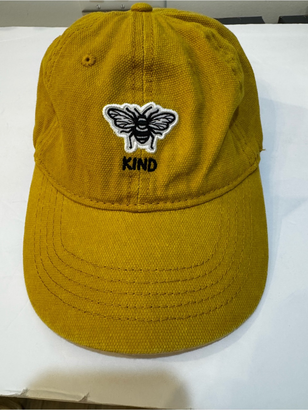 Bee 'KIND' Embroidered Cap Mustard Yellow